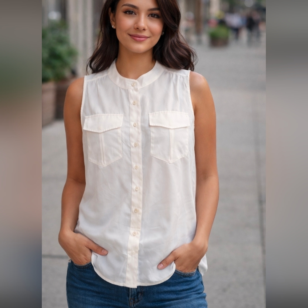 J. Crew Ivory Sleeveless Button-Down Shirt